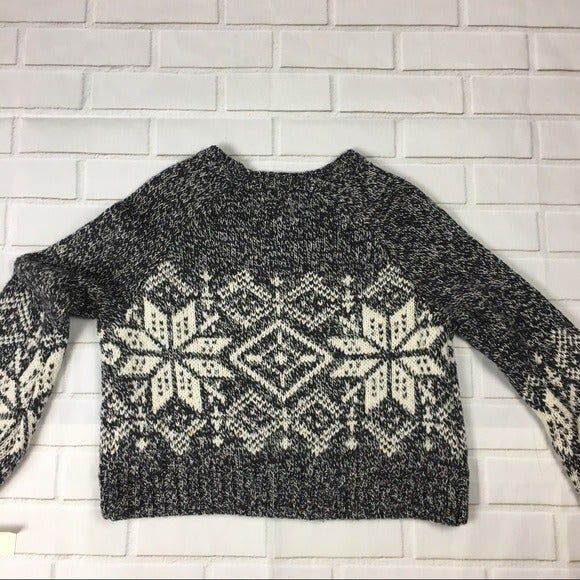 New Gray Wool Blend Nordic Snowflake Bell Sleeve Cropped Sweater womens M NWT - Picture 6 of 8
